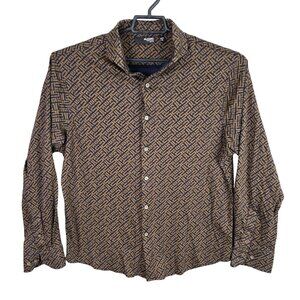 Mens Murano Liquid Luxury Slim Fit Blue & Yellow Button Up Shirt 100% Cotton XL